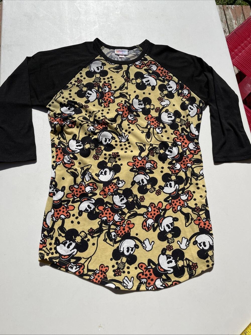 LulaRoe Disney Minnie Mouse - Gray With Black 3/4 Sleeves tee shirt, Women's XS